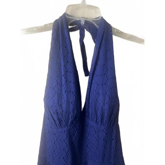 Trashy Diva Navy Blue A-Line Cotton Halter Eyelet Midi Dress Size 12 - Picture 4 of 9